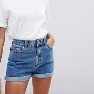 ASOS DESIGN denim Ritson mom shorts in blue size 10